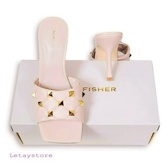 NWT Marc Fisher Quilted Studded Square Toe Stiletto Heel Sandals - Picture 5 of 5